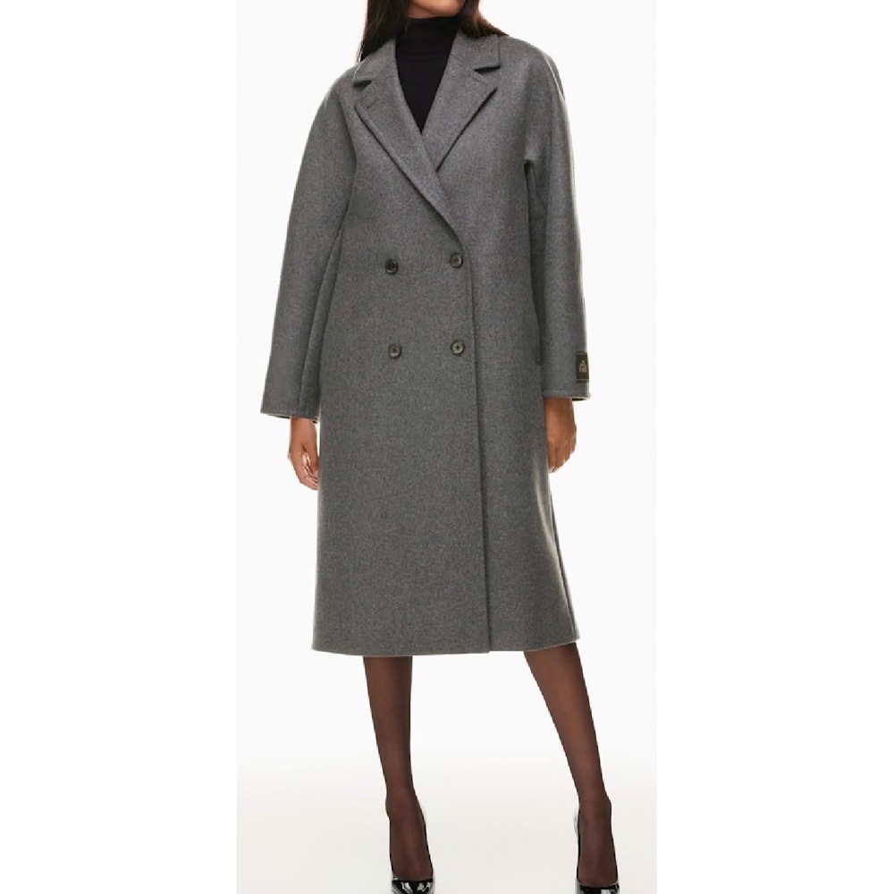 Aritzia Slouch Coat Women's Large Wool Cashmere Double Breasted Long Gray New